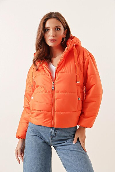 By Saygı Elastic Waist Pocket Hooded Lined Puffer Coat