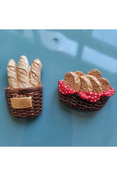 melora 2 adet Ekmek Sepeti ve Dilim Ekmekler Magnet Seti