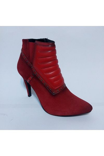 Mira Deri Genuine Suede/Leather Red 10 cm Nail Heel Women's Booties