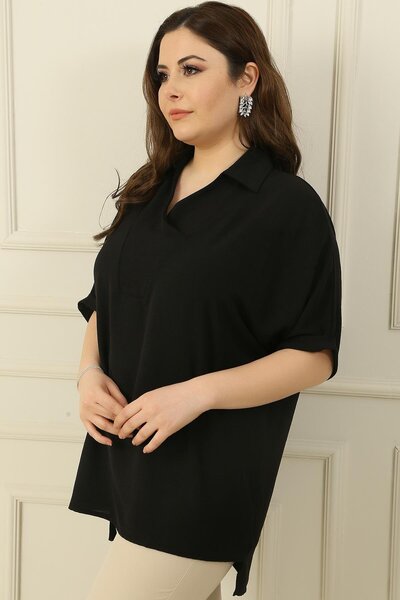 By Saygı Blúzka Ayrobin Plus veľkosti s dvojitým polokrkom s krátkym rukávom