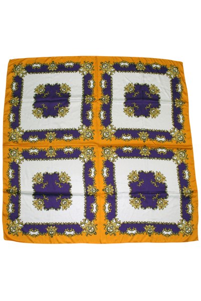 TikiTonki Square Cut Ethnic Floral Patterned Satin Orange Scarf - 90X90