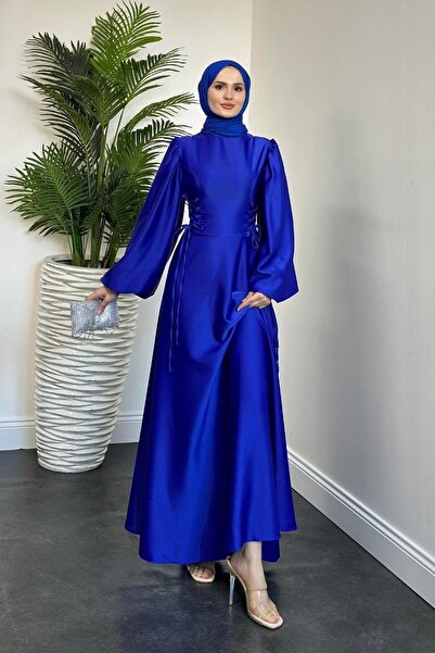 Orya Side Squeeze Satin Evening Dress Saxe