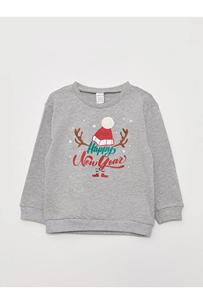LC Waikiki LCW baby Gri Melanj Bisiklet Yaka Uzun Kollu Yılbaşı Temalı Erkek Bebek 2'li Takım