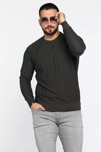 MİSHAR İTALİA Ανδρικό πλεκτό πουλόβερ Dark Smoke Crew Neck