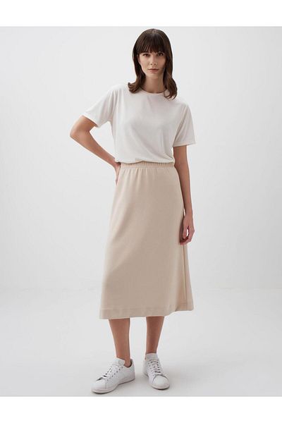Jimmy Key Bézs Normal Waist Basic kényelmes Midi szoknya