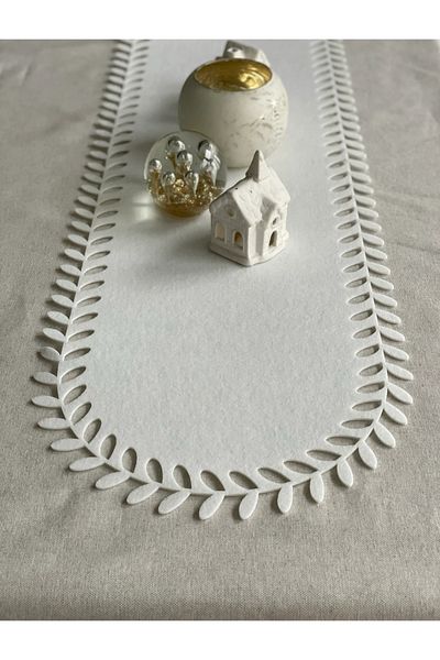 EVYA 40x110 cm Masa de Sufragerie Model Felt White Leaf - Serviciu American