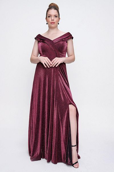 By Saygı Rochie de seară lungă cu dublu gât cu sclipici
