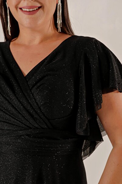 By Saygı Φόρεμα Lurex με διπλό στήθος με λαιμόκοψη με ντραπέ μανίκια με φόδρα