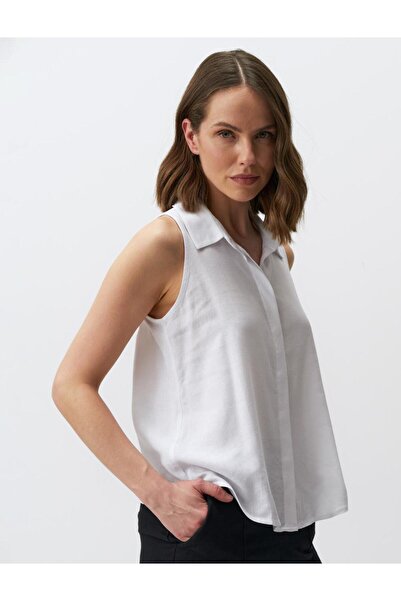 Jimmy Key Λευκό Αμάνικο Basic Λινό Μικτό Πουκάμισο