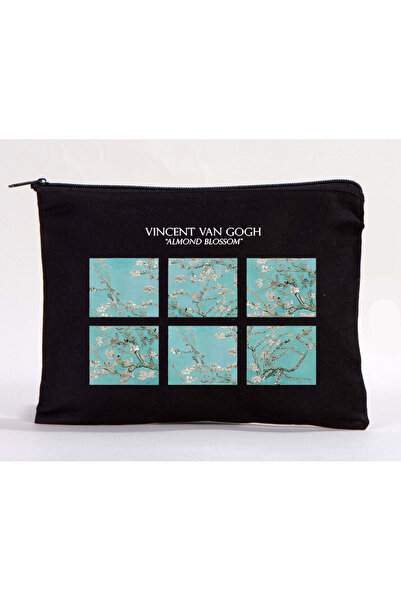 Boom town Van Gogh Almond Siyah Makyaj Çantası Kalemlik Kutusu Ham Bez Çanta