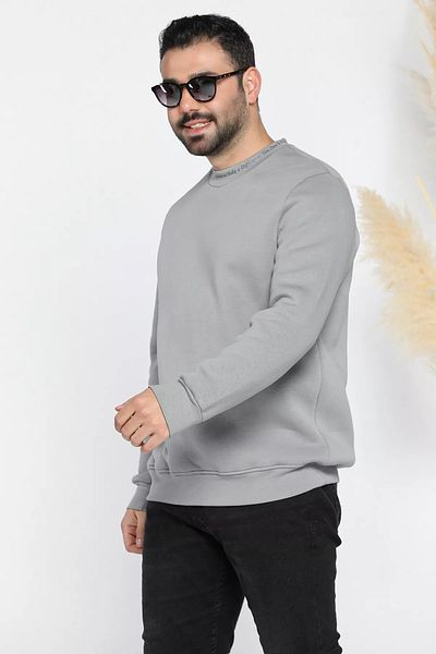 MİSHAR İTALİA Γκρι ανδρικό φούτερ με γράμματα με στάμπα ροζ χρυσό με τρεις κλωστές