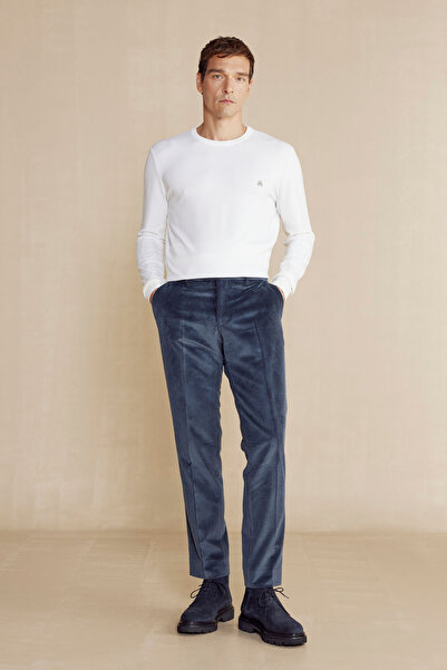 BROOKS BROTHERS Erkek Lacivert %100 Pamuk Kadife Klasik Pantolon