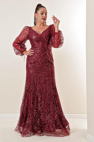 By Saygı Fata Spate Decolteu in V cu Imprimeu Glitterat Rochie Lungi Marime Plus