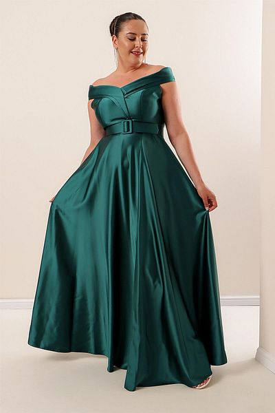 By Saygı Rochie lungă din satin, cu decolteu Madonna