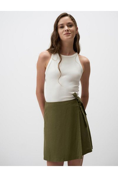 Jimmy Key Khaki High Waist Laced Linen Skirt