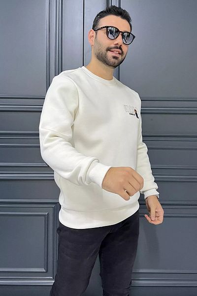 MİSHAR İTALİA Ανδρικό φούτερ Cream Crew Neck Κεντημένο