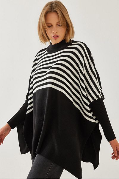 Bianco Lucci Γυναικείο ριγέ πλεκτό Poncho 10244 60351215