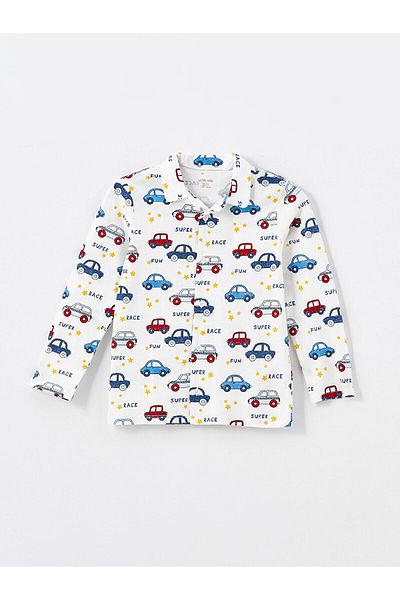 LC Waikiki Lcw Baby Ecru Printed Polo Collar Long Sleeve Printed Baby Boy Pajama Set