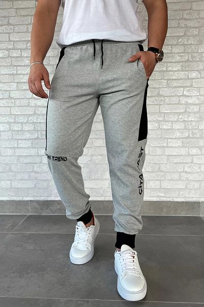 MİSHAR İTALİA Γκρι ανδρικό παντελόνι Jogger με ριμπ γράμματα