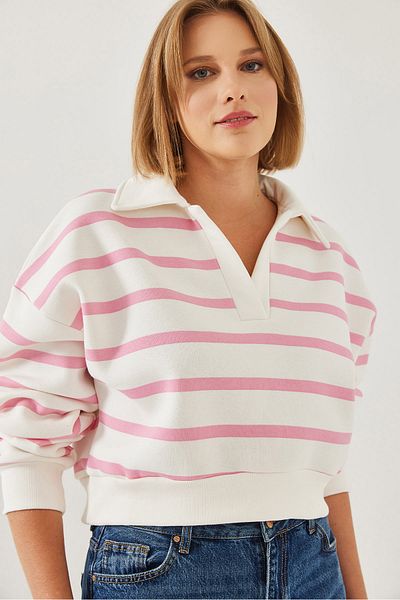 Bianco Lucci Damen-Sweatshirt mit Polokragen und drei Fäden 60351211