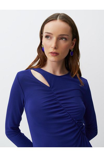 Jimmy Key Rochie midi Cobalt - Mânecă lungă și detaliu fereastră