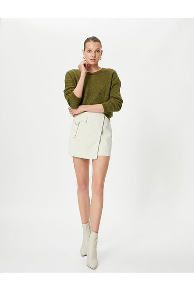 Koton Basic-Pullover, gestrickt, Rundhalsausschnitt, niedrige Schulter, gerippt