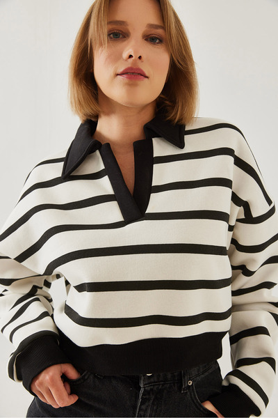 Bianco Lucci Dámská mikina Polo s výstřihem se třemi vlákny se zvýšeným pruhem 60351211