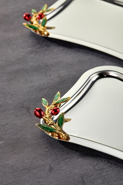 Milenay Bacche Rosso Handle Patterned Elegante Engagement Tray - 25X15Cm, 6 Pieces