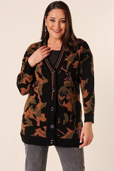By Saygı Oversize Camouflage Sequin Long Knitted Cardigan