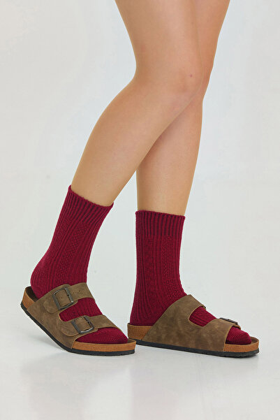 Clandestino Середні вовняні шкарпетки з бордовим візерунком