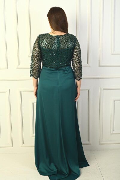 By Saygı Női virágos alsó szatén felső Gritel bélésű nagy méretű hosszú ruha