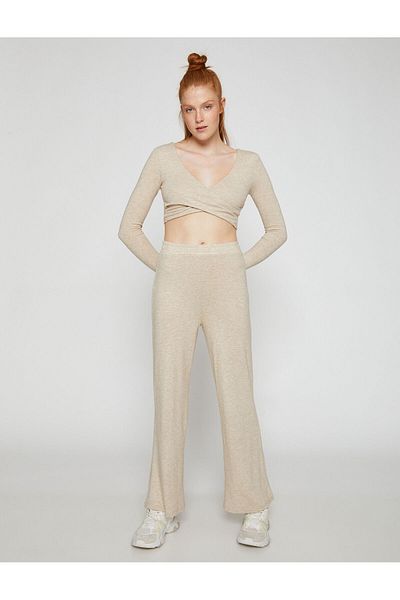 Koton Pantaloni de sport yoga cu picioare largi, cu talie elastică