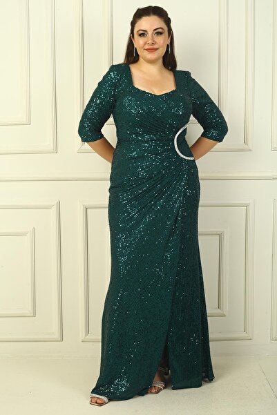 By Saygı Nagy méretű, függesztett és bélelt hosszú ruha - háromnegyed flitterrel