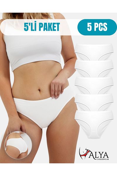 ALYA UNDERWEAR Chiloți hipster din bumbac alb - 5 bucăți (S, M, L, XL, 2XL, 3XL)