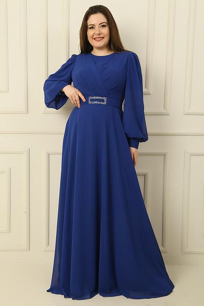 By Saygı Rochie Hijab lungă cu guler dublu în talie căptușită cu centură