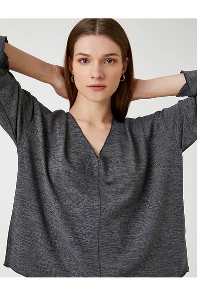 Koton V-Neck Sweatshirt Bat Sleeve