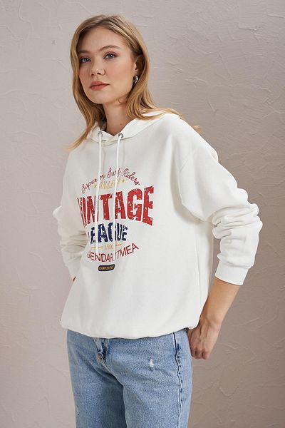 TENA Hanorac cu glugă fără buzunar cu imprimeu vintage ecru pentru femei