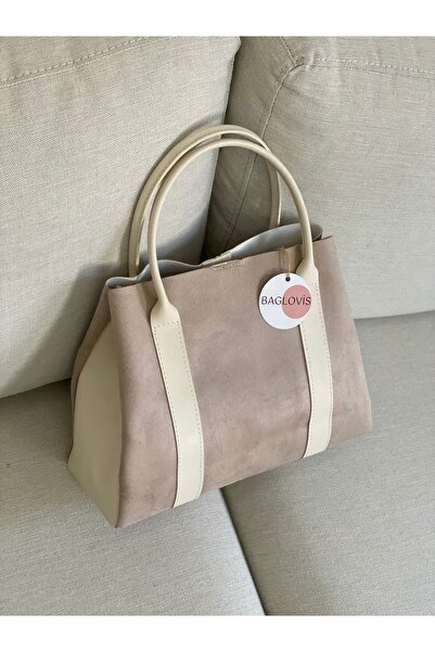 BAGLOVİS حقيبة كتف نسائية بتفاصيل شريطية من الجلد السويدي