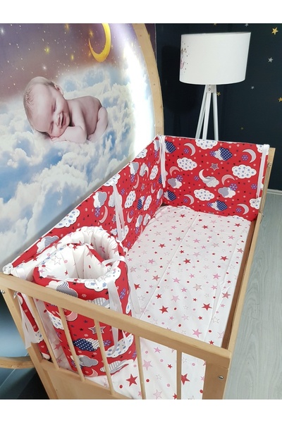Baby Clime 70x130 Beşik Kenar Korumalık 4 Parça - Kırmızı Bulut Yıldız Desen ...