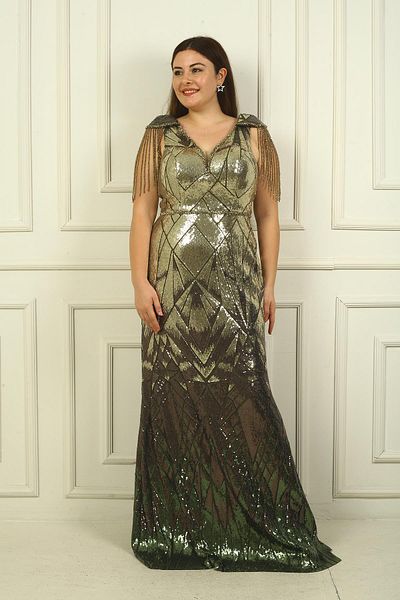 By Saygı Beaded Tassel Sleeve - Lined Long Evening Dress