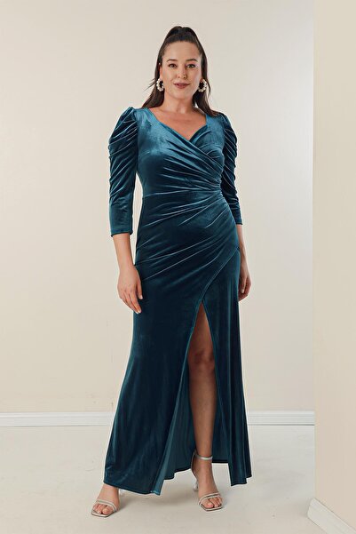 By Saygı Dlouhé sametové šaty s dvojitým výstřihem vepředu s přehršelem