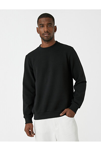 Koton Základní texturovaný svetr s výstřihem