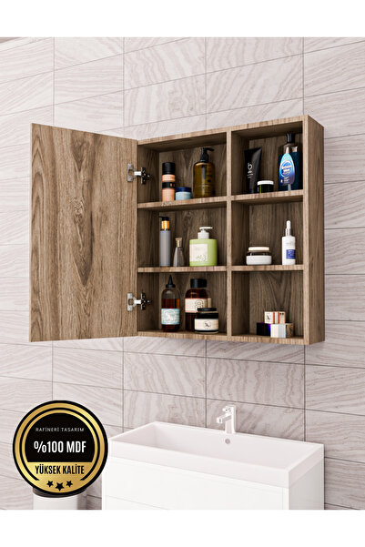 DEKORFİM DF16102BR Tek Kapaklı Aynalı Banyo Dolabı Çok Amaçlı Banyo Dolabı