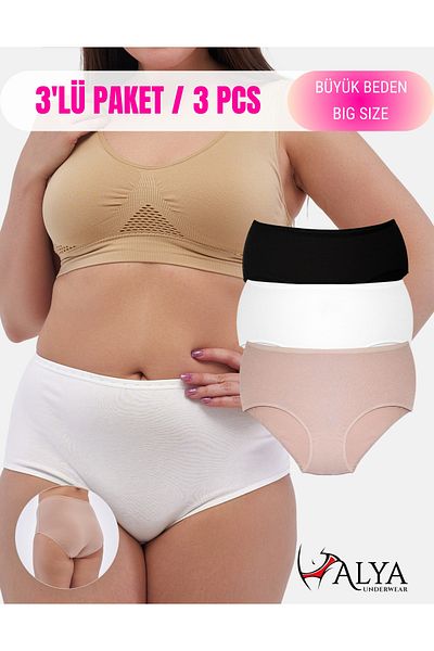 ALYA UNDERWEAR Chiloți Batttal pentru damă pachet triplu - piele neagră-albă- 5xl-6xl-7xl
