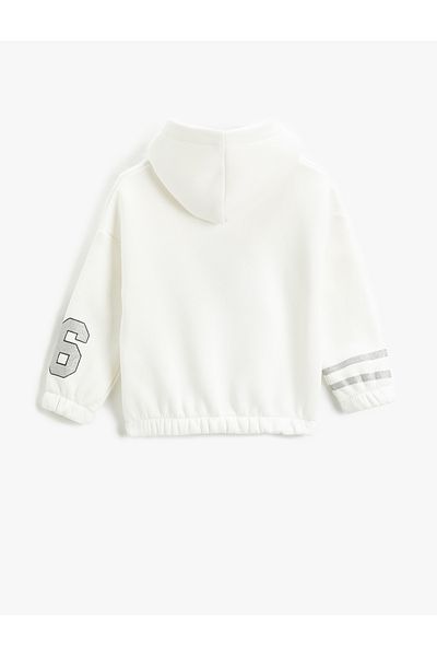 Koton Hooded Sweatshirt Glitter College Printed Long Sleeve Ribbon