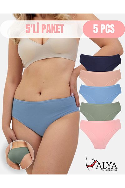 ALYA UNDERWEAR Bato hipster colorat din bumbac pentru femei - bleumarin, verde, roz, pudra, albastru - pachet de 5