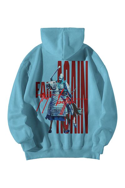 Scrovtie Hanorac supradimensionat cu glugă cu imprimeu Baby Blue unisex - Hanorac cu glugă cu buzunar cangur