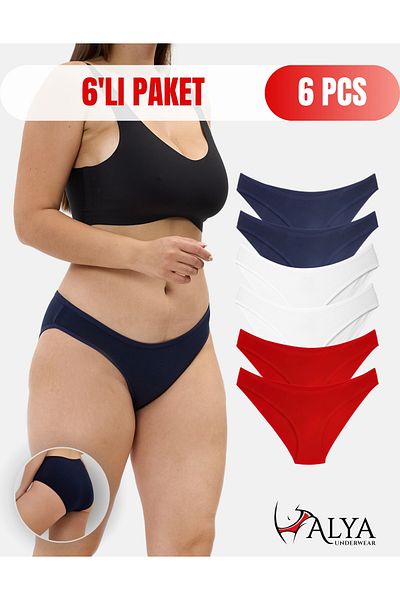 ALYA UNDERWEAR Chiloți pentru femei de culoare bumbac - Pachet de 6 roșu, bleumarin, ecru