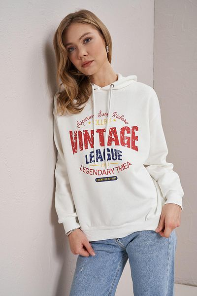 TENA Hanorac cu glugă fără buzunar cu imprimeu vintage ecru pentru femei