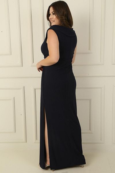 By Saygı Rochie lungă din lycra mărimi plus - guler dublu și detaliu nod